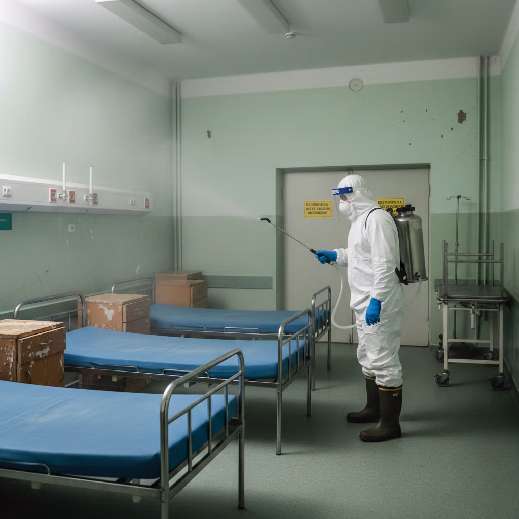 Pracownik Bestclean24 wykonujący dezynsekcję w mieszkaniu w Poznaniu