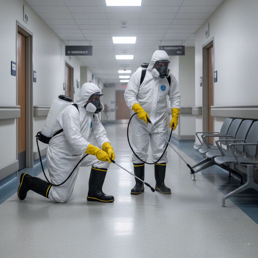 Pracownik Bestclean24 wykonujący odgrzybianie ściany w lubelskiej kamienicy